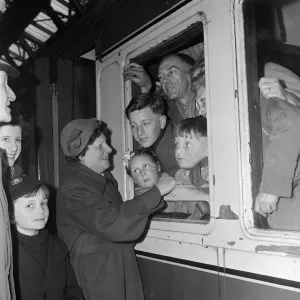 Print of a family farewell at St Pancras station, 1955