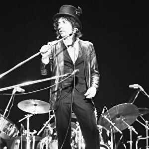 Bob Dylan seen here performing on stage at The Picnic concert at Blackbushe Aerodrome