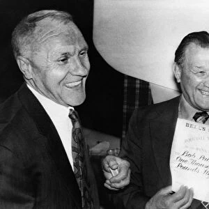 Bob Paisley (R) and Bill Shankly both former managers of Liverpool FC. Circa 1976