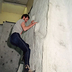 Bob Watkinson on the climbing wall at Billingham Forum. 26th January 1992