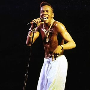 Bobby Brown soul singer on stage bare chested June 1989