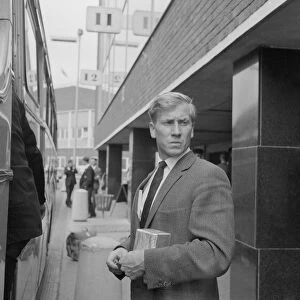 Bobby Charlton pictured upon the England teams return to London after being knocked