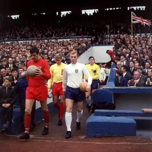 Bobby Moore England 1967 Mike England Wales leading teams on to pitch football Wales v