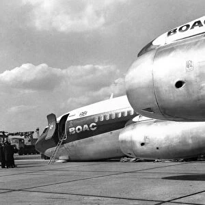 Boeing 707 Foxtrot Papa BOAC. Close-up of the crashed plane at Hearthrow Airport
