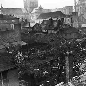 Bomb damage to Chichester following a tip and run raid on the city by Luftwaffe fighter
