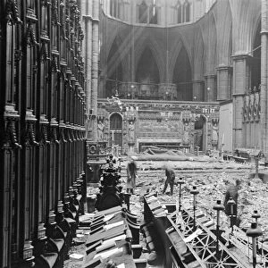 Bomb damage inside Westminster Abbey, London, 13th May 1941
