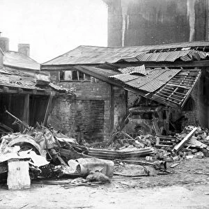 A bomb in this yard caused damage to a motor car and a small building, Cardiff, Wales
