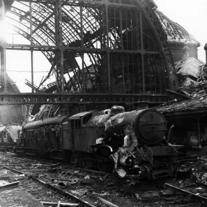 A bombed railway station somewhere in England. Circa 1941 A bombed railway station somewhere in England. Circa 1941