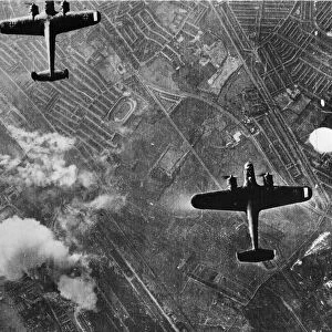Bombers of the German Luftwaffe in flight over London during the Battle of Britain
