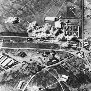 The bombing of Caproni workshops at Mai Edaga by the Royal Air Force on February 16th The bombing of Caproni workshops at Mai Edaga by the Royal Air Force on February 16th