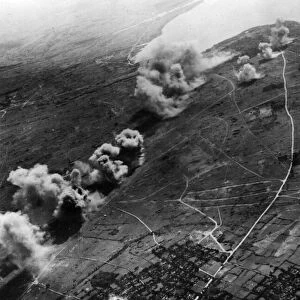 Bombing of the Ishigaki airfield in Okinawa by a British fleet carrier. June 1945