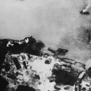 Print of Bombing Raid on Burma Front, circa 1940 Print of Bombing Raid on Burma Front, circa 1940