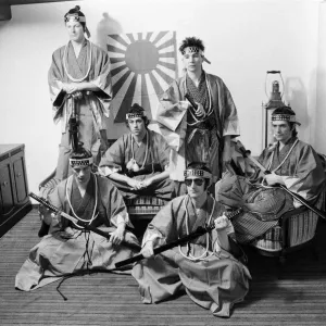 The Boomtown Rats in Tokyo. Pictured, wearing samurai costumes. May 1980