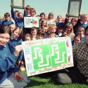 Former Boro Player Bernie Slaven with Class at St Dominics School, Print