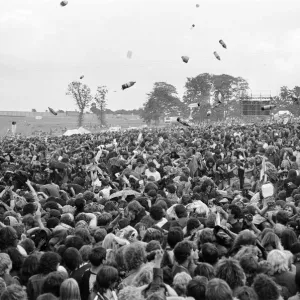 Bottles being thrown in the audience at Monsters of Rock festival at Castle Donington