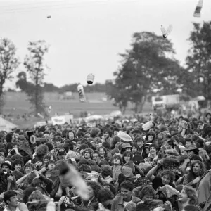 Bottles being thrown in the audience at Monsters of Rock festival at Castle Donington