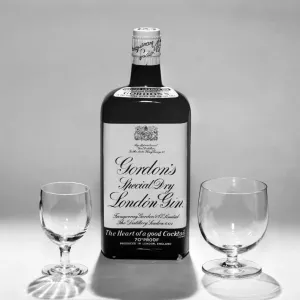 Bottles of wines and spirits with glasses. 1959 D69-009