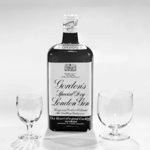 Bottles of wines and spirits with glasses. 1959 D69