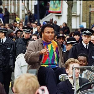 Boxing legend Muhammad Ali (Cassius Clay) February 1999 rides through Brixton