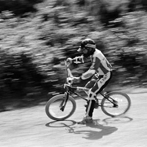 A boy on a BMX bike. 14th August 1985