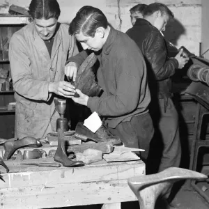 1958 Print: Hoxton Boys Club Shoe Repair Workshop