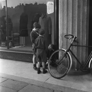 Boys outside a un-named clothing shop in the East End of London, 22nd February 1954 Boys outside a un-named clothing shop in the East End of London, 22nd February 1954