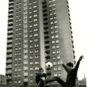Boys Playing Football in Glasgow High Rise Flats Print 1966 Boys Playing Football in Glasgow High Rise Flats Print 1966