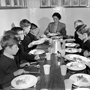 Boys prepare for meal time at St Chads Cathedral School. September 1959