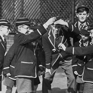 Boys from St Illtyds School in Cardiff, playing conkers Colin Brett, left