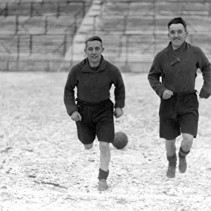 Bradford City FC. Davis and McLean training in the snow 11th February 1930