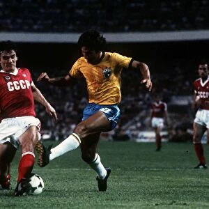 Brazil v Russia World Cup 1982 football a soviet defender foils a shot by