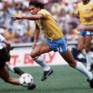 Brazil World Cup 1982 football Argentina v Brazil Eder stides forward for