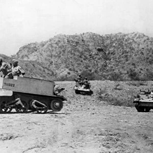 Bren gun carriers of a famous Sikh Battalion moving up in Eritrea. Circa April 1941