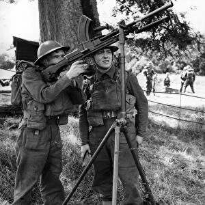 Bren guns being used in anti-air exercises by British Home Guard. August 1941