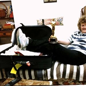 Brenda Fricker actress relaxing on sofa with Academy Award A©Mirrorpix