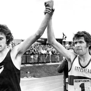 Brendan Foster Holds Up Rod Dixons Arm Print 1975