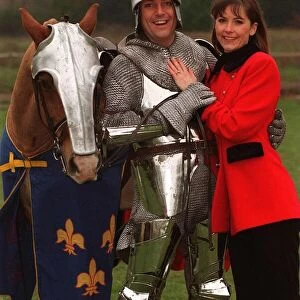 Brian Connolly Actor Comedian as a knight on a horse. with Fiance Ann Marie