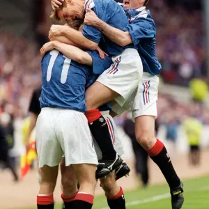 Brian Laudrup Mobbed by Gough and Ferguson Print 1996 Brian Laudrup Mobbed by Gough and Ferguson Print 1996