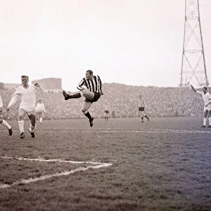 Brian Pop Robson shoots for goal during the Newcastle United v Ujpest Dosza Fairs cup
