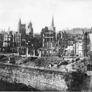 Print of Back of Bridge Street, River Avon, showing heavy bomb damage