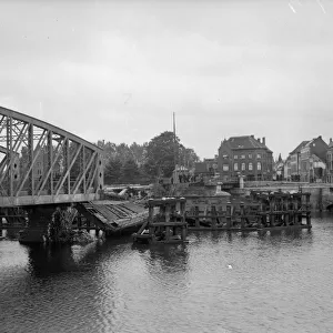 The bridge at Termonde blown up by the Belgian army to slow