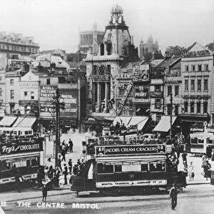Bristol trams at the Tramways Centre also known asThe Centre between the wars 1930s