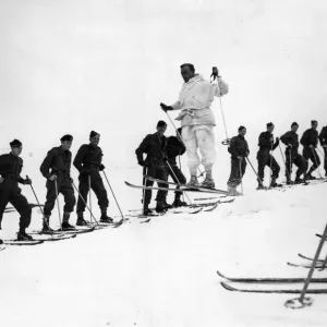 Britain army Number 3 Commando troops training on ski in the snowy mountain ranges Britain army Number 3 Commando troops training on ski in the snowy mountain ranges