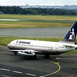A Britannia Airways Boeing 737 airliner / aircraft about to depart from Newcastle Airport