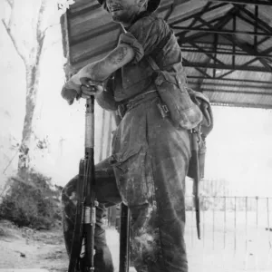 Print of a British Army private in Burma during World War II
