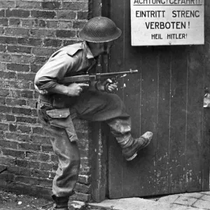 British Army Soldier with Tommy Gun, May 1942 Print