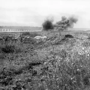 British artillery barrage on German trenches on the Somme. Circa 19th July 1916