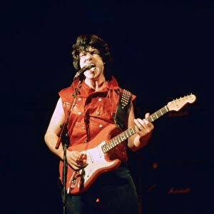 British blues guitarist and singer Gary Moore performing in concert at the Hammersmith