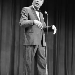 British comedian Frankie Howerd performs on stage during rehearsals for the Royal Variery