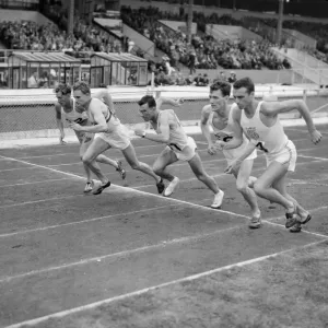 British Games at White City 1950 Mile Start - left to Rht W Shykhuis (Benelux)